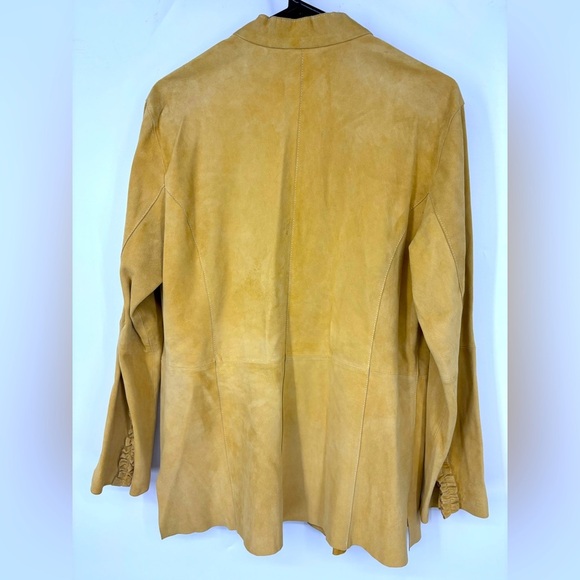 Vintage Deadstock 100% Suede Leather Tan 70s Ruffle Blazer M/L - Picture 2 of 3